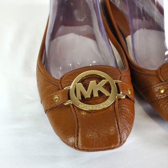 Michael Kors Fulton Moc Ballet Flat Shoes Sz 9M Saffiano Leather Tan Slip On - Picture 10 of 15